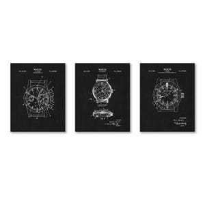 Vintage Watch Patent Wall Art | Set of 3 | Ready to Frame Prints Chalkboard