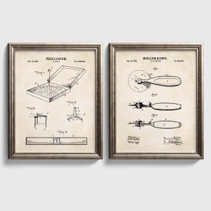 Pizza Wall Art | Pizza Saver and Pizza Cutter Patent Prints | Pizza Art |  Pizza Shop Decor | Set of 2 Physical Prints