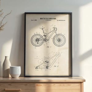 Mountain Bike Wall Art | Bicycle Frame Patent Art Print | Home Office Poster | Cyclist Decor | PRINTABLE DIGITAL DOWNLOAD | 1013BV