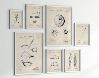 Art mural golf, lot de 7 | Impressions de brevet de golf | Décoration de bureau masculine | TÉLÉCHARGEMENT NUMÉRIQUE