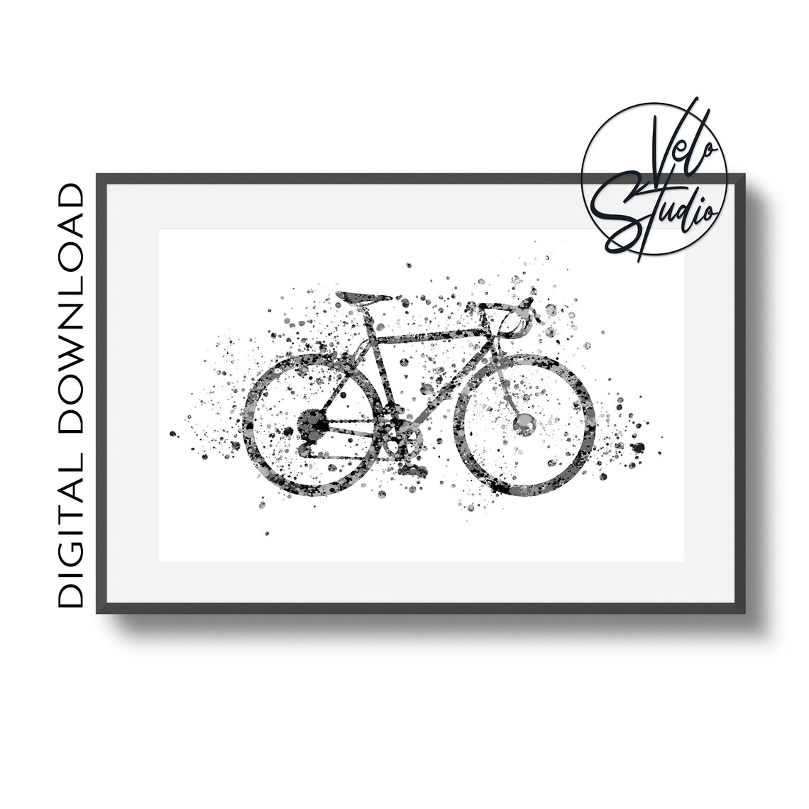 Bike Watercolor Print Black and White Art Digital Download Bicycle Wall
