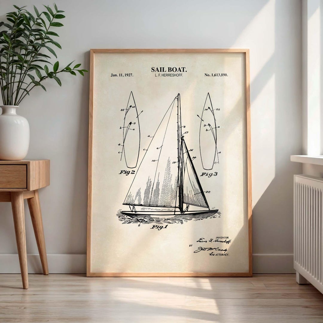 Sailboat Wall Art | Coastal Sailing Room Decor | Vintage Coastal ...