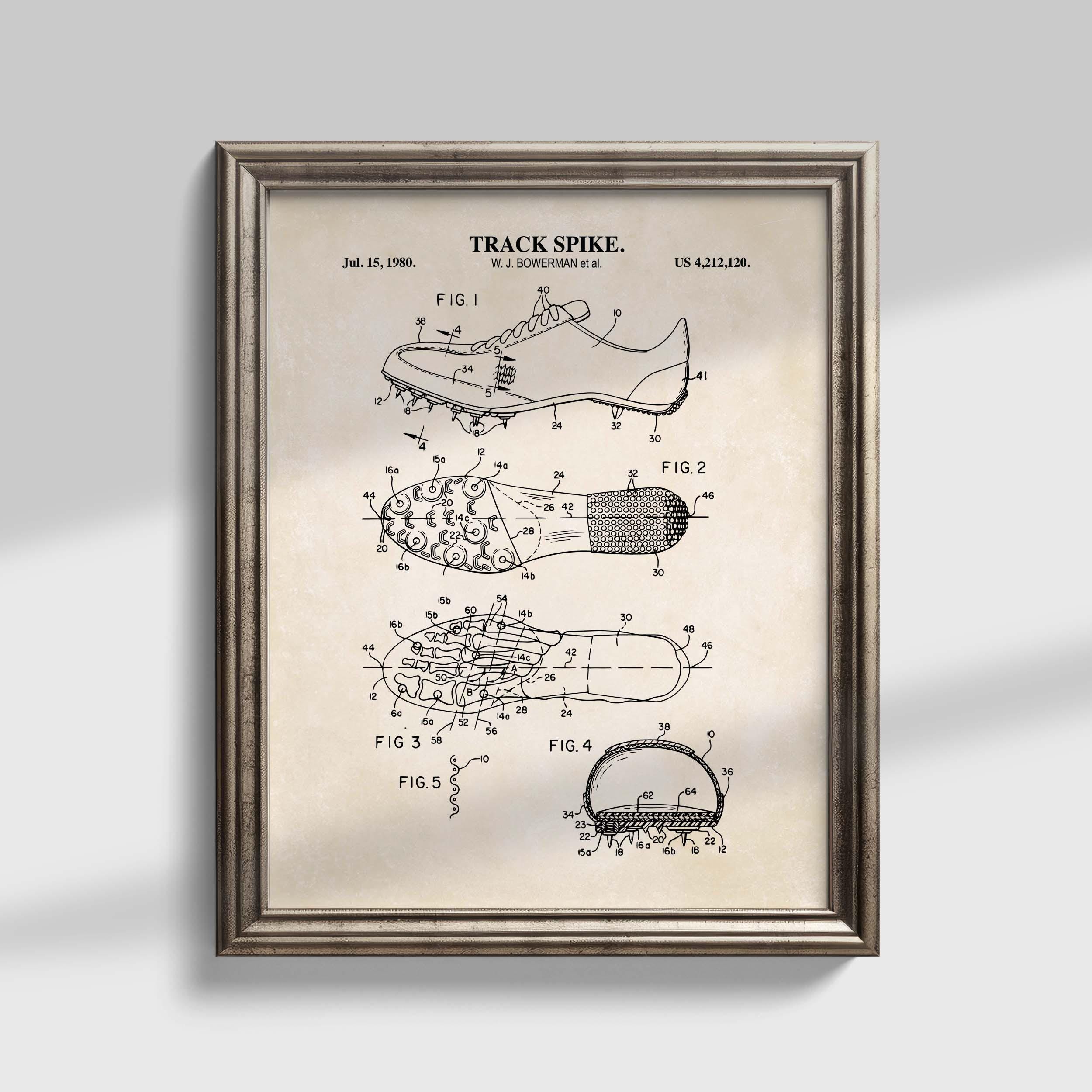 Track Spikes Shoe Patent Wall Art | Ready to Frame Print - Etsy