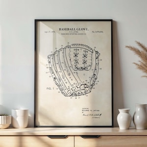 Arte mural de béisbol / Impresión de patente de guante de béisbol / Póster de béisbol vintage / Decoración de habitación de jugador de béisbol / DESCARGA DIGITAL IMPRIMIBLE