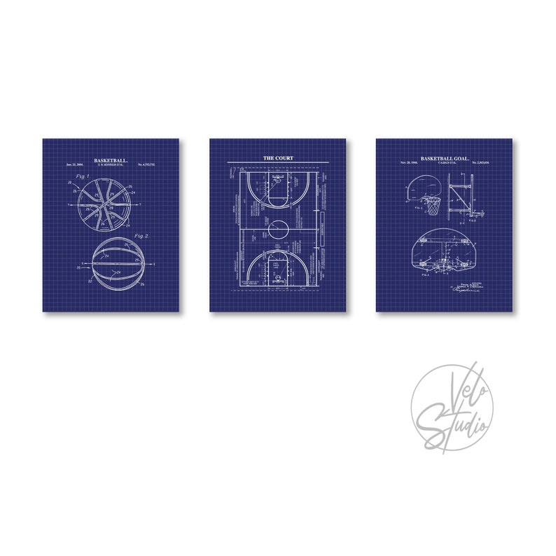 Basketball Patent Wall Art Set 3 Unframed Prints Etsy