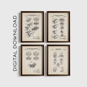 Toy Brick Patent Wall Art Set | 4 Prints, Multiple Sizes | Vintage Background | DIGITAL DOWNLOAD