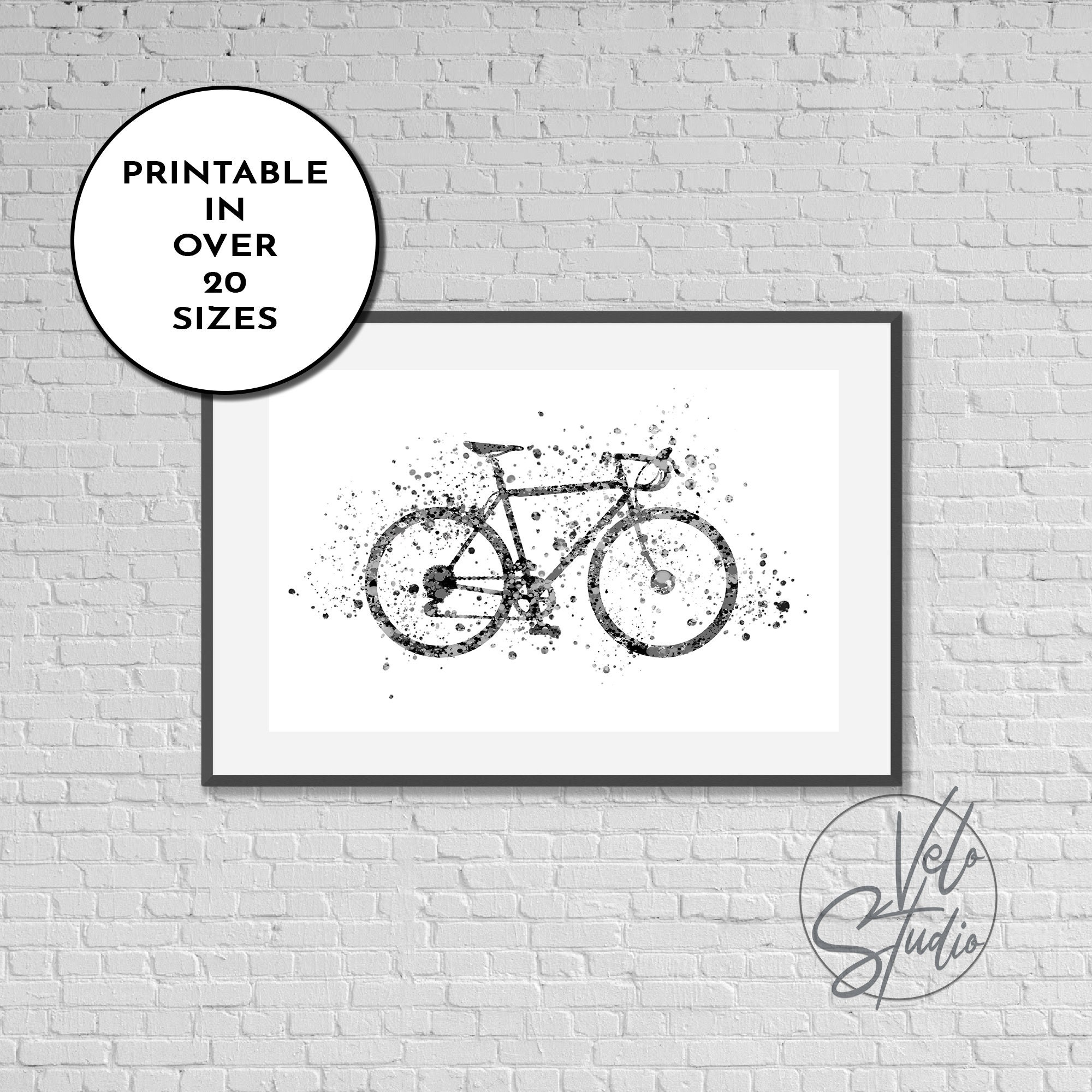 Bike Watercolor Print Black and White Art Digital Download Bicycle Wall