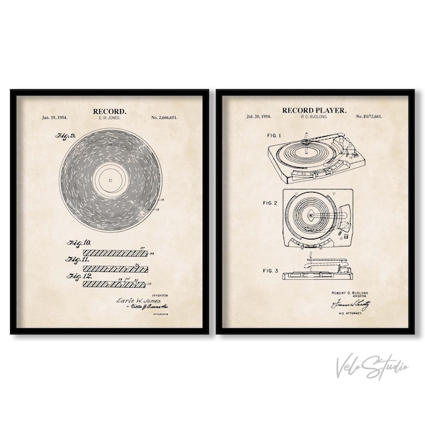 Vintage Vinyl Record Patent Set | 2 Unframed Prints | Vinyl Record and Record Player Patent Prints | Music Wall Art