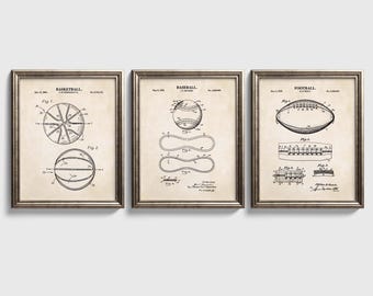 Baseball, Football & Basketball Patent Wall Art Set | Ready to Frame Prints