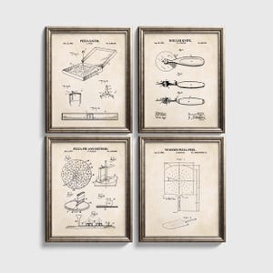 Vintage Pizza Patent Wall Art Set | Pizza Saver, Pizza Pie, Roller Knife, and Pizza Peel Patents | Ready to Frame Set of 4 Physical Prints