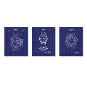 Vintage Watch Patent Wall Art | Set of 3 | Ready to Frame Prints Blueprint