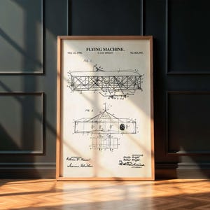 Airplane Patent Wall Art | Vintage Aviation Decor | Pilot Gifts | Historic Flying Machine Patent Poster | PRINTABLE DIGITAL DOWNLOAD | 1216V