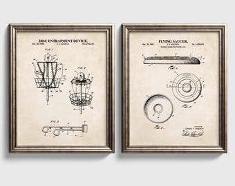 Disc Golf Wall Art Set | Basket & Flying Disc Patents | Ready to Frame Prints
