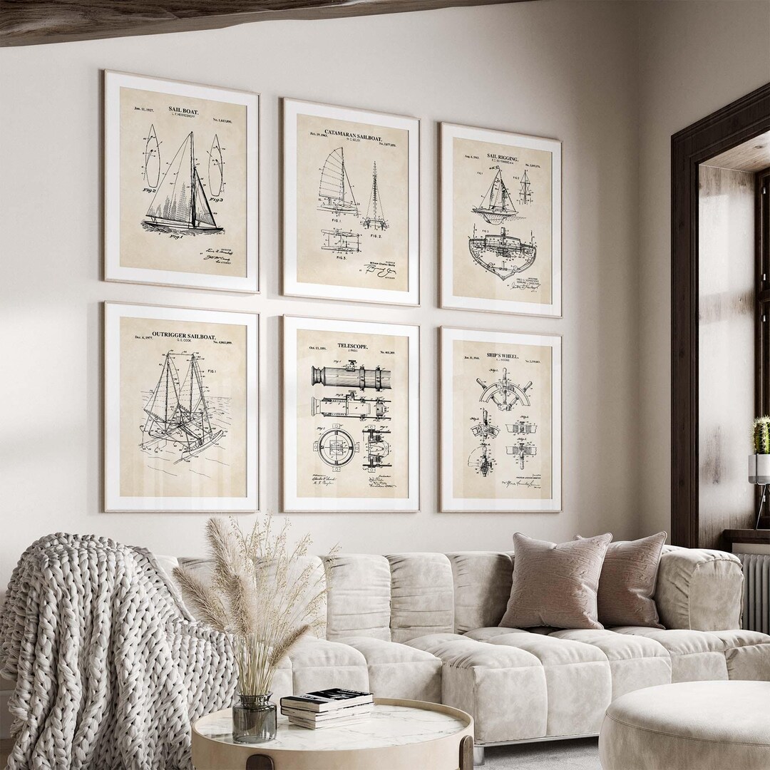 Coastal Wall Art Bundle: Featuring Vintage Nautical and Sailing Patent ...
