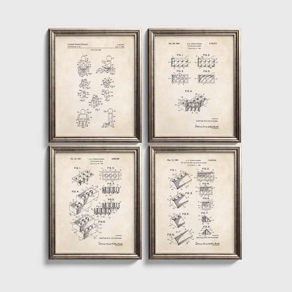 Vintage Toy Brick Patent Prints Set | Ready to Frame Prints
