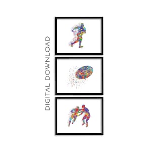 Rugby Wall Art |  Set of 3 Colorful Prints | PRINTABLE Digital Download