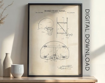 Basketball Goal Wall Art | Retro Basketball Patent Print | DIGITAL DOWNLOAD | 1066V
