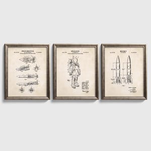 Space Wall Art | Spacesuit, Space Shuttle, Rocket Patent Prints for Space Enthusiasts | Astronaut Room Decor | Set of 3 Physical Prints