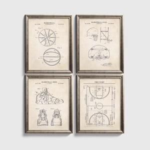 Basketball Patent Wall Art Set | Basketball, Basketball Hoop, Basketball Court and Shoe Patents | Ready to Frame Set of 4 Physical Prints
