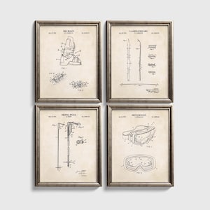 Skiing Patent Wall Art | Ski, Ski Pole, Ski Boots, and Ski Goggle Patent Prints | Set of 4 Physical Prints