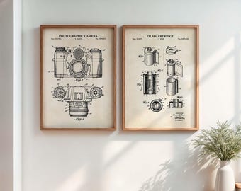 Film Camera & Film Canister Patent Print Set |  Photography Wall Art | Vintage Background | DIGITAL DOWNLOAD