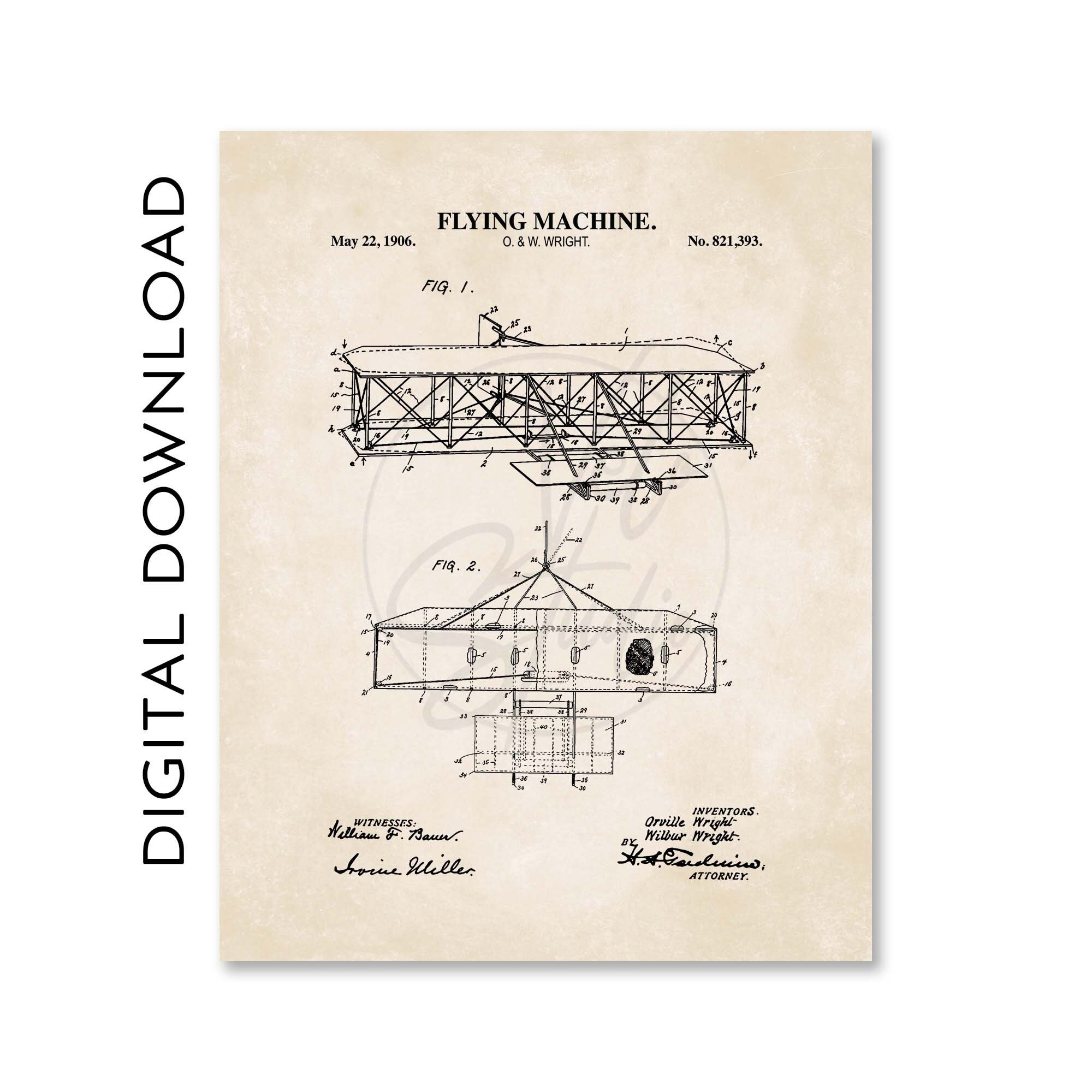 Airplane Patent Art Print | Vintage Aviation Decor | DIGITAL DOWNLOAD ...
