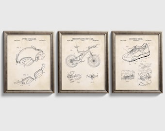 Triathlon Wall Art Set | Goggles, Aero Bicycle & Running Shoe | Ready to Frame Prints