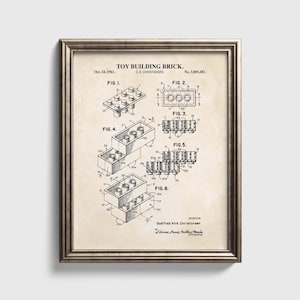 Toy Brick Patent Print Wall Art  | Classic Toy Playroom Wall Decor | Ready to Frame Physical Patent Print