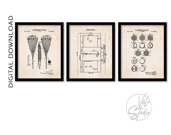 Lacrosse Wall Art | Men&#39;s Lacrosse Field Diagram, Lacrosse Ball & Lacrosse Stick Patent Prints | PRINTABLE DIGITAL DOWNLOAD