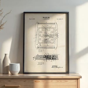 Vintage Watch Poster | Watch Patent Art Print | Watch Collector Wall Art | Gift for Watch Enthusiast | PRINTABLE DIGITAL DOWNLOAD | 1162V
