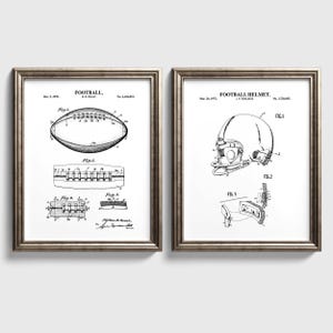 Football Wall Art | Football & Football Helmet Patent Prints | Football Blueprint Poster Set | Set of 2 Physical Prints