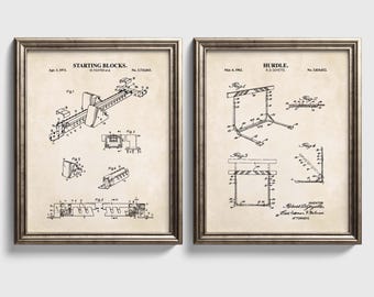 Track & Field Hurdling Wall Art Set | Hurdle and Starting Blocks | Ready to Frame Prints