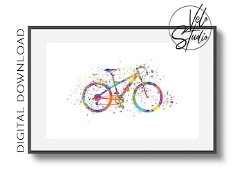 Mountain Bike Wall Art Decorative Print | Digital Download | Watercolor Bicycle Art