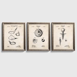 Vintage Golf Patent Wall Art | Golf Ball, Golf Tee and Golf Club Head Patent Prints | Golf Art | Set of 3 Physical Prints