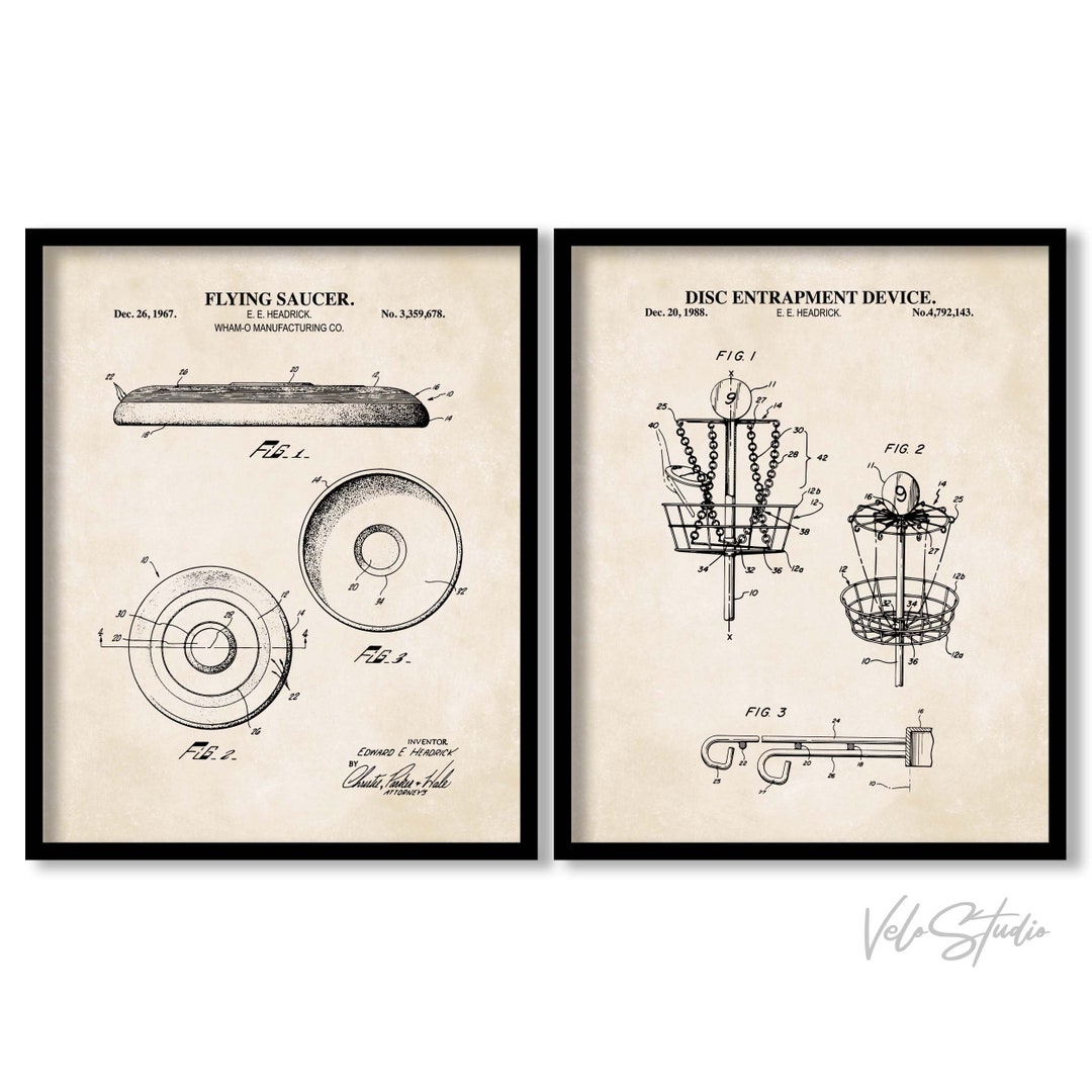 Disc Golf Patent Art Set 2 Unframed Prints Flying Saucer and Disc