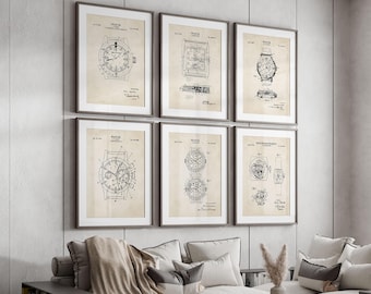 Vintage Watches Patent Print Bundle | Watch Enthusiast Wall Art Set | Vintage Background | DIGITAL DOWNLOAD