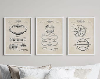 Baseball, Football, and Basketball Patent Print Wall Art | Vintage Background | DIGITAL DOWNLOAD