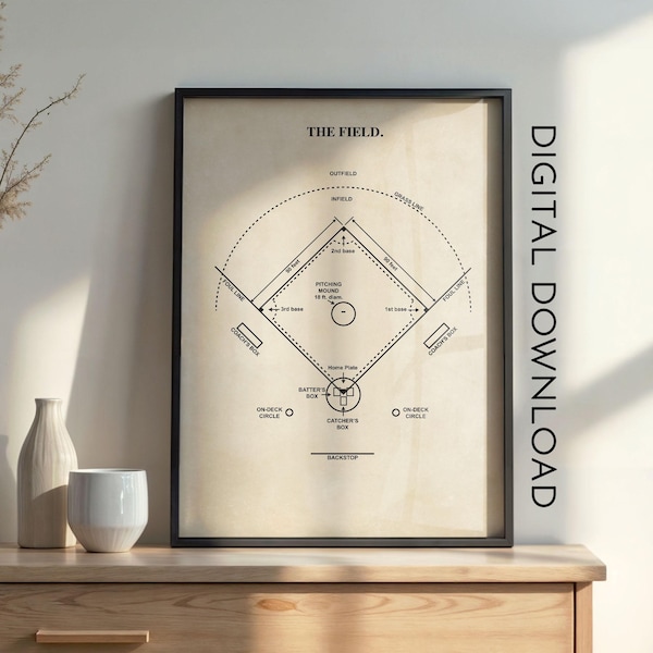 Baseball Field Diagram Wall Art | DIGITAL DOWNLOAD | 1219V