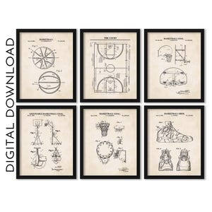 Basketball Patent Wandkunst Bündel | 6 Drucke, verschiedene Größen | Vintage Hintergrund | DIGITALER DOWNLOAD