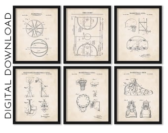 Basketball Wall Art Set | Basketball, Basketball Hoop, Court, Shoe, Adjustable Hoop and Net Patent Prints | PRINTABLE DIGITAL DOWNLOAD