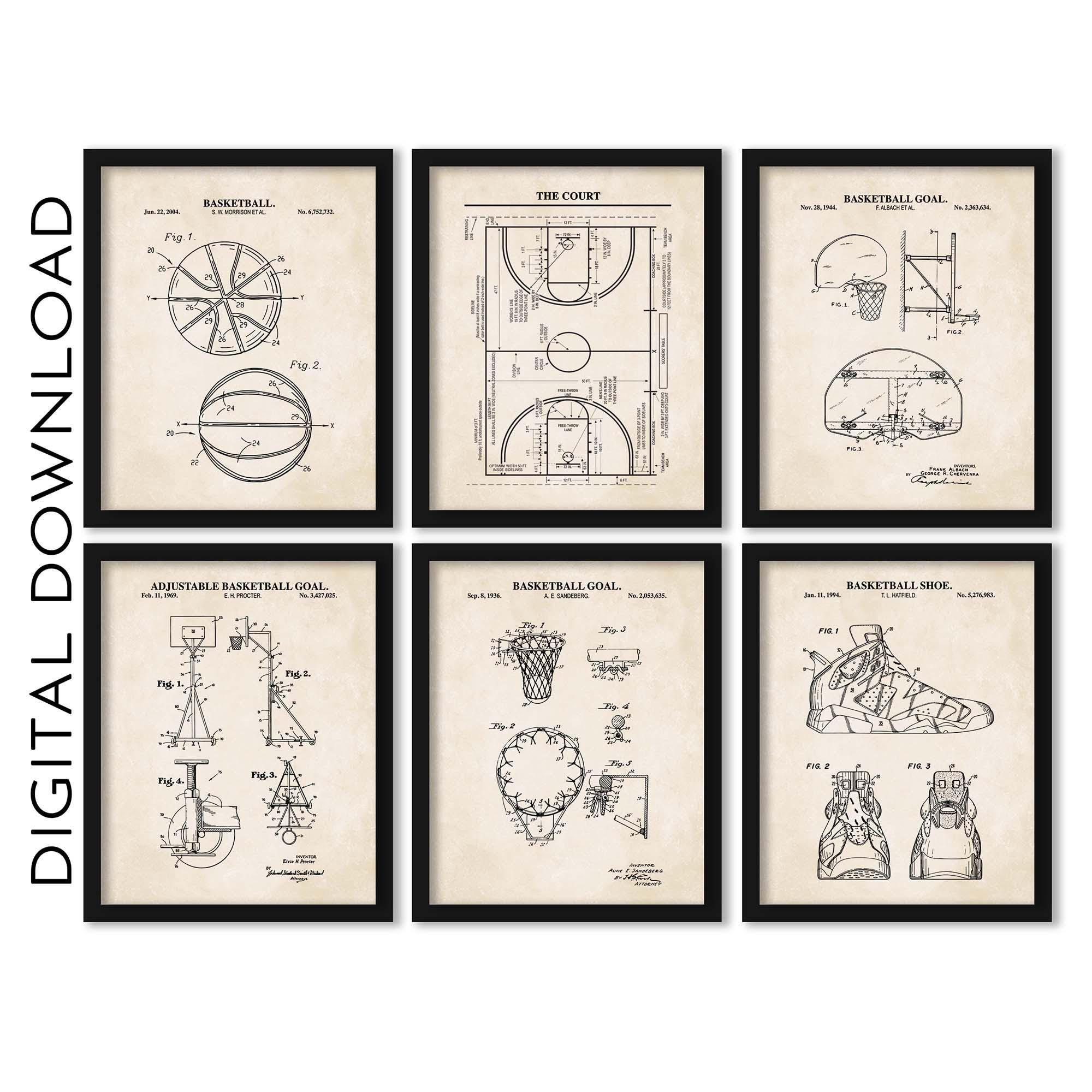 Basketball Wall Art Set | Basketball, Basketball Hoop, Court, Shoe, Adjustable Hoop and Net Patent Prints | PRINTABLE DIGITAL DOWNLOAD