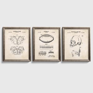 Football Patent Wall Art Set | Football, Football Helmet and Football Pads Patent Prints | Set of 3 Physical Prints