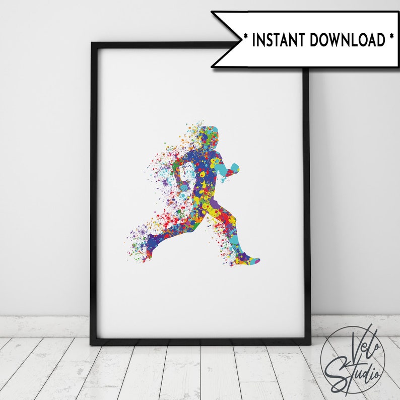 Running Wall Art Watercolor Splash Print Digital Download Etsy