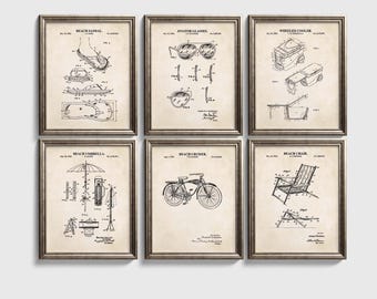 Beach Wall Art | Sandal, Sunglasses, Cooler, Beach Umbrella, Beach Cruiser & Beach Chair Patent Prints | Set of 6 Physical Prints