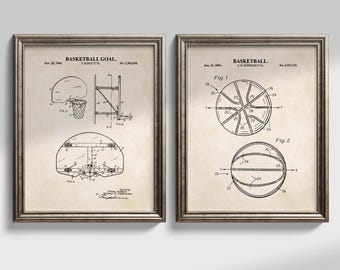 Basketball Patent Wall Art Set | Basketball and Goal | Ready to Frame Prints