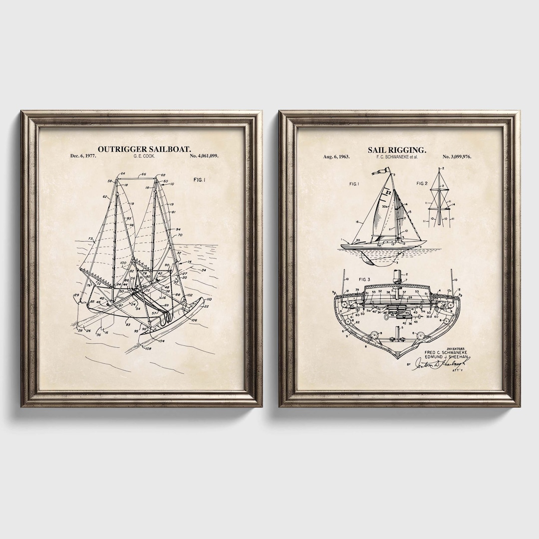 Nautical Wall Art Set | Sailboat Patent Art | Ready to Frame Prints - Etsy