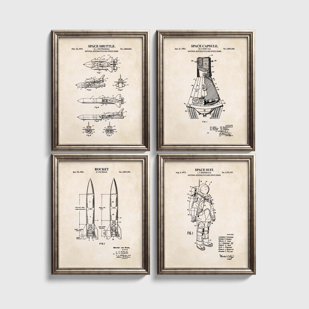 Outer Space Wall Art - Space Shuttle, Space Capsule, Astronaut Suit ...