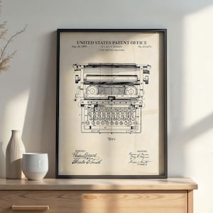 Arte mural de máquina de escribir / Póster de patente de máquina de escribir antigua / Regalo literario / Estética de escritor / DESCARGA DIGITAL IMPRIMIBLE / 1207V