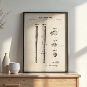 Baseball Bat Poster | Baseball Patent Art Print | Vintage Baseball Room Decor | PRINTABLE DIGITAL DOWNLOAD| 1115V