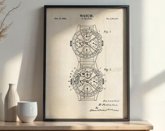 Lámina decorativa con patente de reloj / Impresión de plano de cronógrafo / DESCARGA DIGITAL / #1213V